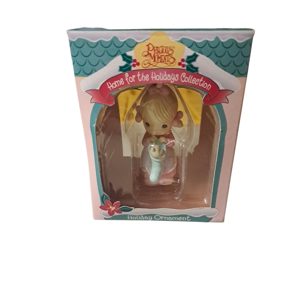 VTG‎ 1995 Precious Moments Christmas Ornament Girl Green Stocking 182370 Boxed